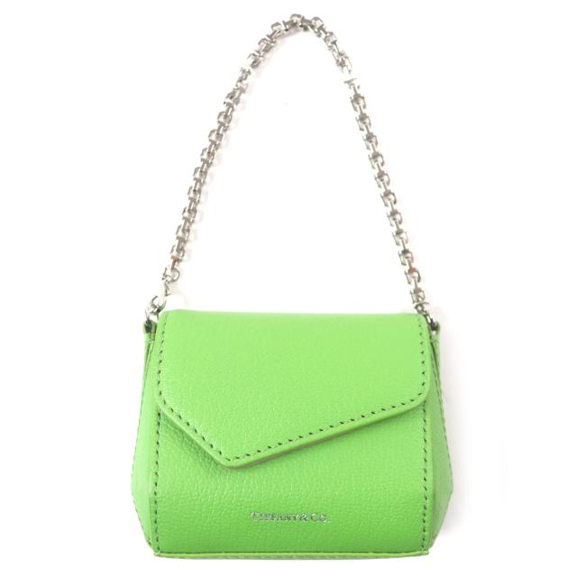 極美品▼TIFFANY&amp;Co. ティファニー Tナノバッグ ペリドット ロゴプリント チェーン チャーム レザー グリーン シルバー金具 箱・保存袋付