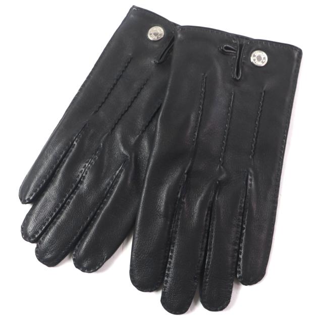 極美品HERMES ラムレザー シルバーセリエボタングローブ フランス製 メンズ 極美品▽HERMES エルメス ラムレザー シルバーセリエボタン グローブ