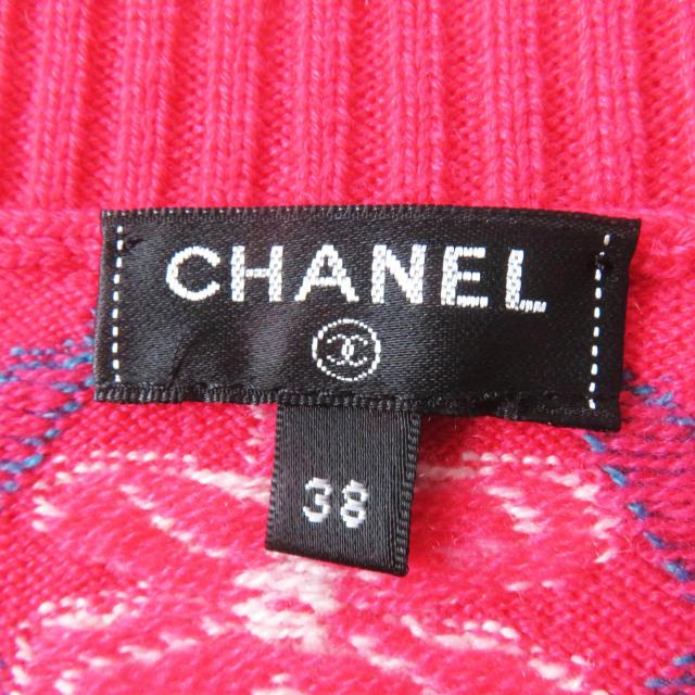 極美品◎CHANEL シャネル P55807 カシミヤ100％ ロゴボタン付き ノースリーブ ロング ニットワンピース ピンク系 38 UK製 正規品_6
