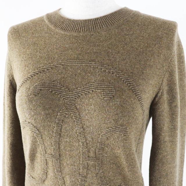 美品◎HERMES エルメス 22AW 2H2631D1 カシミヤ100％ Hリフト 長袖 ニットプルオーバー ブラウン系 34 UK製 正規品 レディース_1
