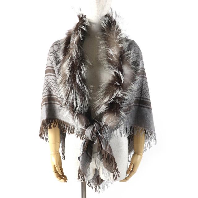 本物 新品 グッチ GUCCI ファー付きポンチョ？ ショール ストール