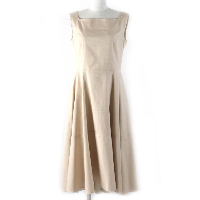 極美△FOXEY NEW YORK フォクシー ニューヨーク 2022年 42639 Fresca Dress フレスカドレス ノースリーブ ワンピース ベージュ 42 正規品