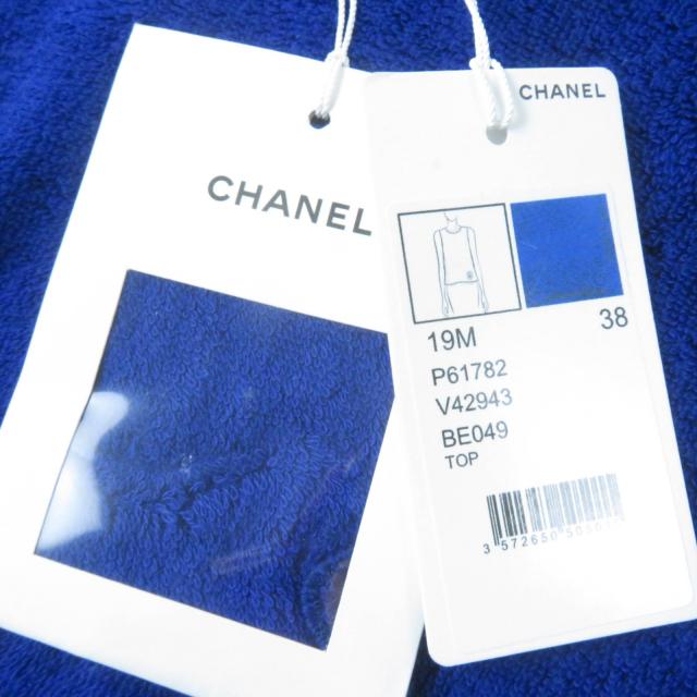 未使用品☆CHANEL シャネル 19M P61782V42943 COCO BEACH コットン100％ パイル地 ノースリーブ トップス ブルー 38 伊製 レディース_9