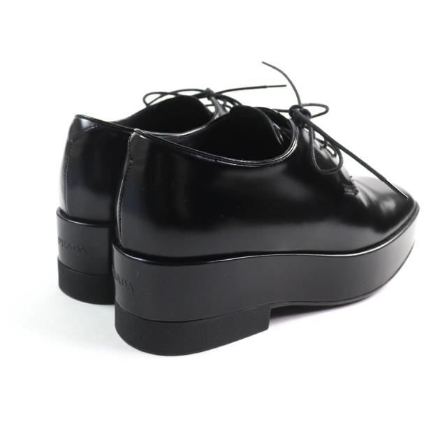 美品★PRADA プラダ バックロゴ プラットフォーム レースアップ レザー シューズ ブラック 35.5 箱・保存袋付き イタリア製 レディース_2