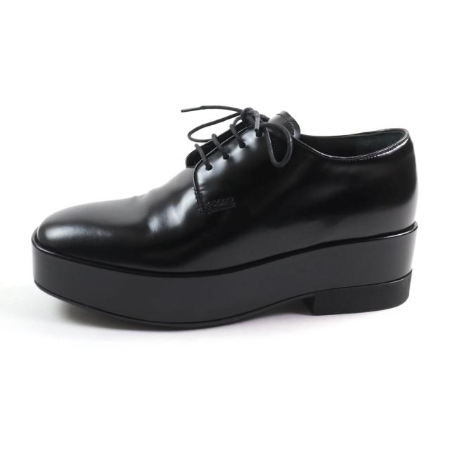 美品★PRADA プラダ バックロゴ プラットフォーム レースアップ レザー シューズ ブラック 35.5 箱・保存袋付き イタリア製 レディース_4