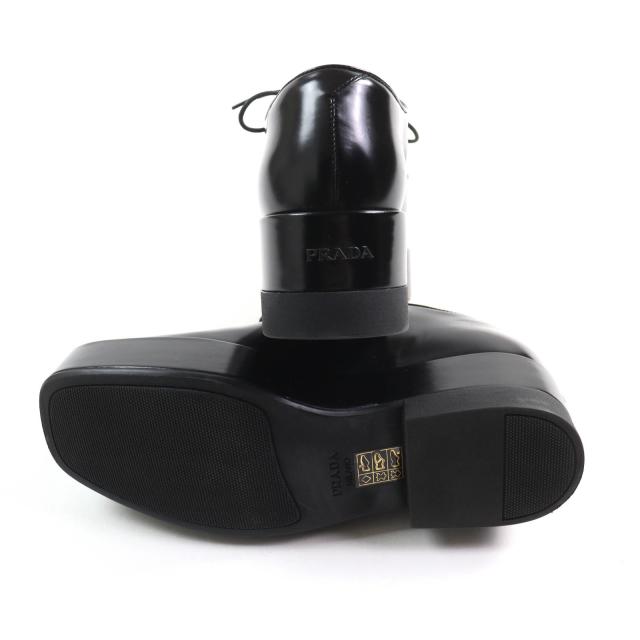 美品★PRADA プラダ バックロゴ プラットフォーム レースアップ レザー シューズ ブラック 35.5 箱・保存袋付き イタリア製 レディース_6