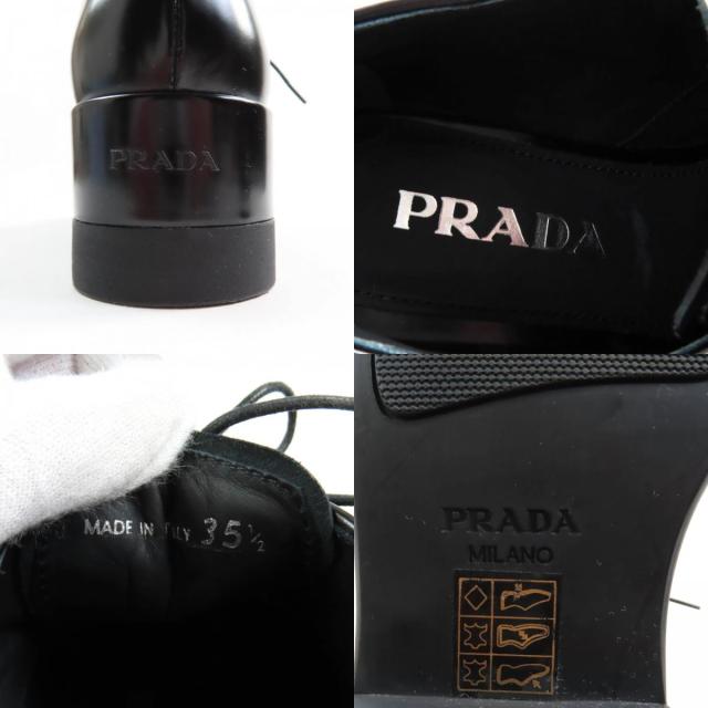 美品★PRADA プラダ バックロゴ プラットフォーム レースアップ レザー シューズ ブラック 35.5 箱・保存袋付き イタリア製 レディース_8
