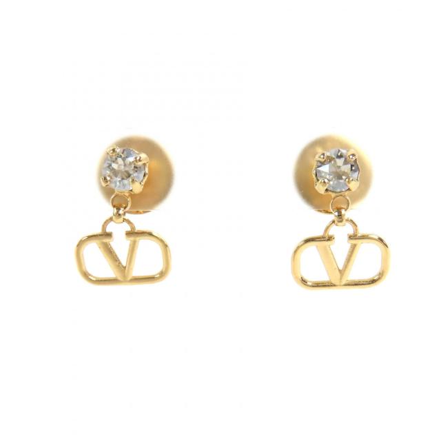 極美品△Valentino Garavani ヴァレンティノガラヴァーニ ZW2J0H29YCW スワロフスキー Vロゴ シグネチャー ピアス ゴールド 箱・袋付き