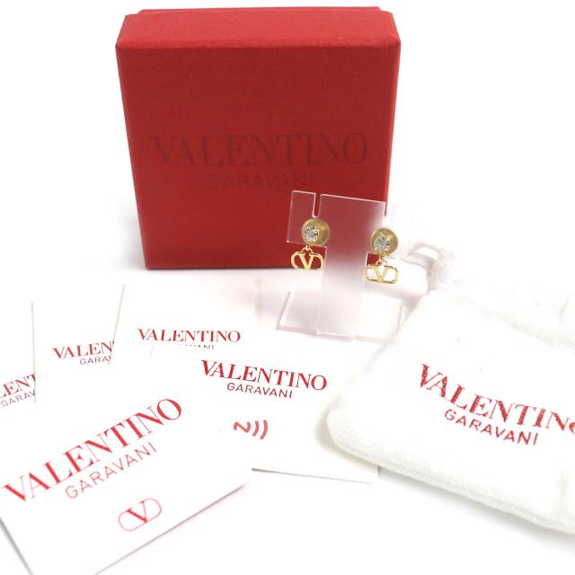 極美品△Valentino Garavani ヴァレンティノガラヴァーニ ZW2J0H29YCW スワロフスキー Vロゴ シグネチャー ピアス ゴールド 箱・袋付き_1
