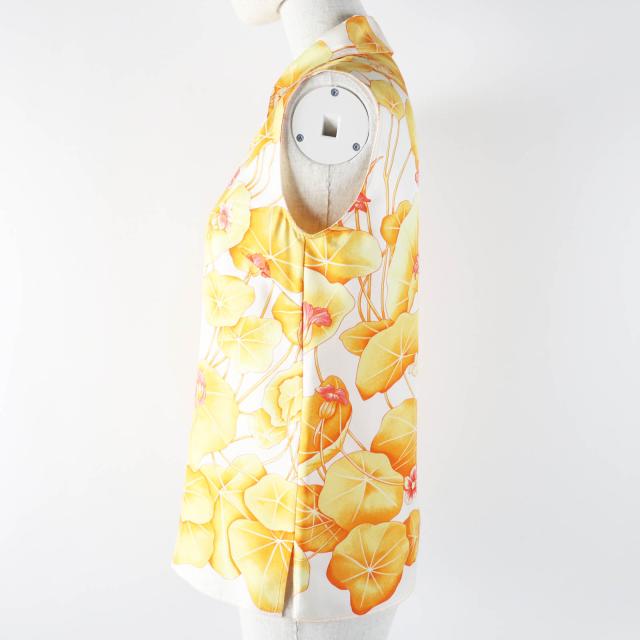 極美品◎HERMES エルメス ヴィンテージ Les Capucines 金蓮花 シルク100％ マルジェラ期 ベスト オレンジ 36 仏製 正規品 レディース_2