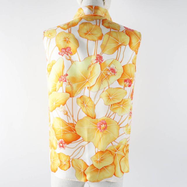極美品◎HERMES エルメス ヴィンテージ Les Capucines 金蓮花 シルク100％ マルジェラ期 ベスト オレンジ 36 仏製 正規品 レディース_8