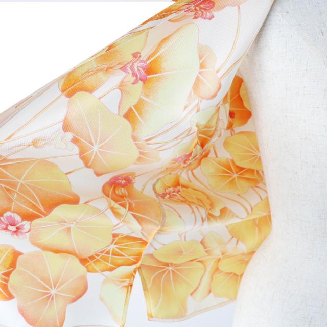 極美品◎HERMES エルメス ヴィンテージ Les Capucines 金蓮花 シルク100％ マルジェラ期 ベスト オレンジ 36 仏製 正規品 レディース_3