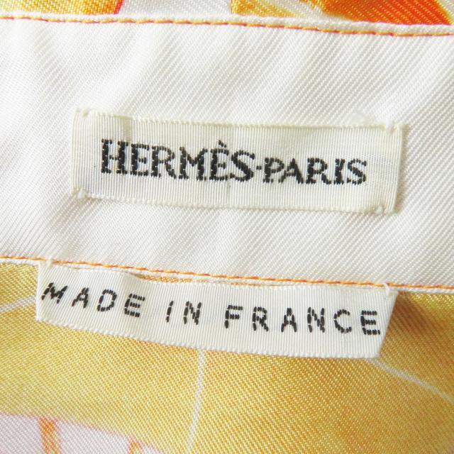 極美品◎HERMES エルメス ヴィンテージ Les Capucines 金蓮花 シルク100％ マルジェラ期 ベスト オレンジ 36 仏製 正規品 レディース_5