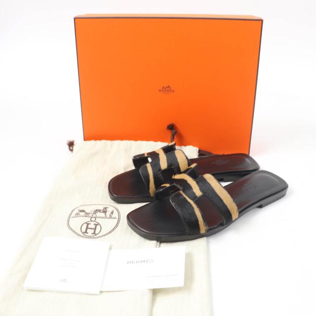 美品☆HERMES エルメス オラン フラット ミュール ハラコ レザー