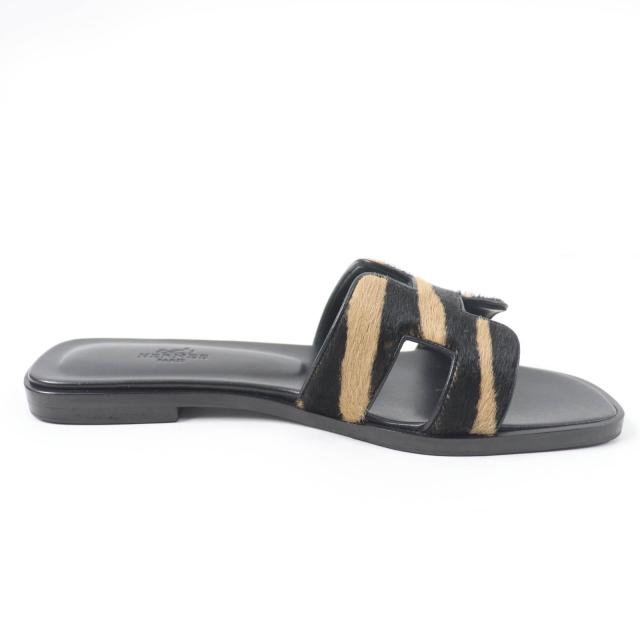 エルメス HERMES オラン サンダル 靴 シューズ レザー ブラック 黒