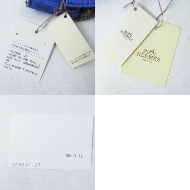 未使用品◎HERMES エルメス カレ90 Galons et Brandebourgs 飾緒とブランデンブルク飾り シルク BL-LAVANDE F／ROUGE スカーフ 箱 正規品_9