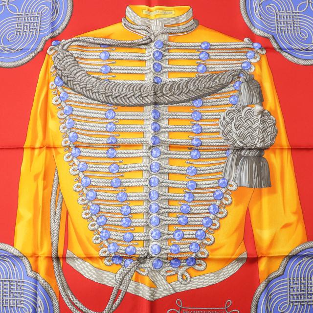 未使用品◎HERMES エルメス カレ90 Galons et Brandebourgs 飾緒とブランデンブルク飾り シルク BL-LAVANDE F／ROUGE スカーフ 箱 正規品_2