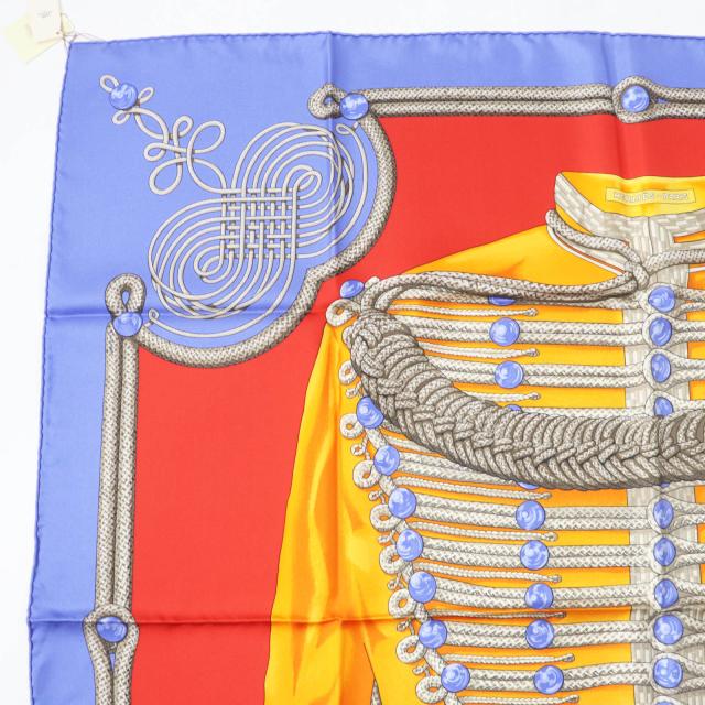 未使用品◎HERMES エルメス カレ90 Galons et Brandebourgs 飾緒とブランデンブルク飾り シルク BL-LAVANDE F／ROUGE スカーフ 箱 正規品_3