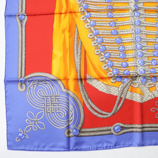 未使用品◎HERMES エルメス カレ90 Galons et Brandebourgs 飾緒とブランデンブルク飾り シルク BL-LAVANDE F／ROUGE スカーフ 箱 正規品_5