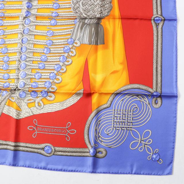 未使用品◎HERMES エルメス カレ90 Galons et Brandebourgs 飾緒とブランデンブルク飾り シルク BL-LAVANDE F／ROUGE スカーフ 箱 正規品_6