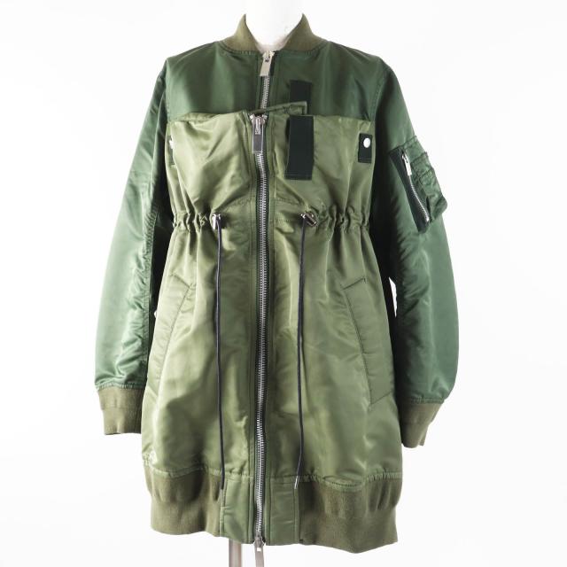 美品◎Sacai サカイ 22AW 22-06360 Nylon Twill Blouson ツイル ブルゾン MA-1 ジャケット カーキ 1 日本製 正規品 レディース