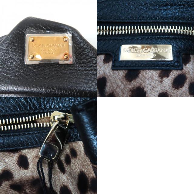 未使用品★DOLCE&GABBANA ドルチェ＆ガッバーナ シシリー がま口チャーム・ロゴ金具付 レザー 2way ハンド・トートバッグ ブラック 袋付