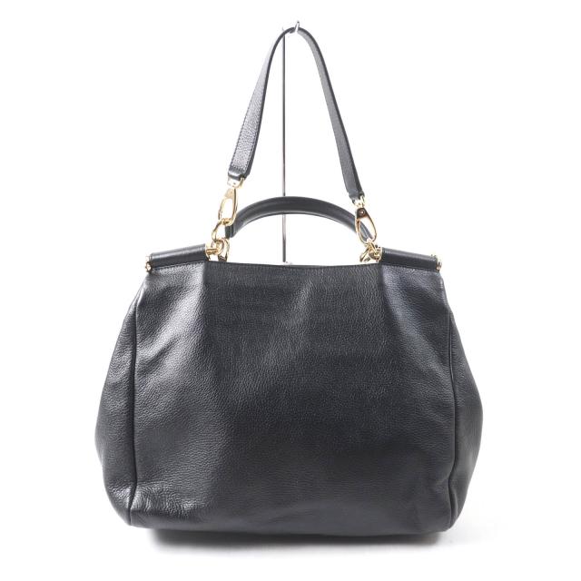 未使用品★DOLCE&GABBANA ドルチェ＆ガッバーナ シシリー がま口チャーム・ロゴ金具付 レザー 2way ハンド・トートバッグ ブラック 袋付