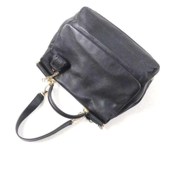 未使用品★DOLCE&GABBANA ドルチェ＆ガッバーナ シシリー がま口チャーム・ロゴ金具付 レザー 2way ハンド・トートバッグ ブラック 袋付