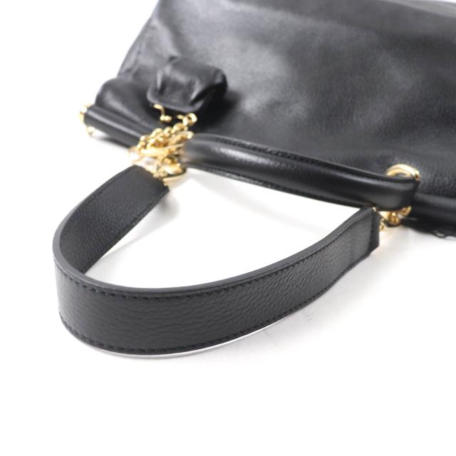 未使用品★DOLCE&GABBANA ドルチェ＆ガッバーナ シシリー がま口チャーム・ロゴ金具付 レザー 2way ハンド・トートバッグ ブラック 袋付
