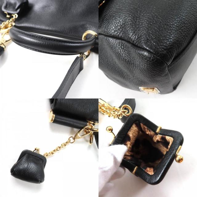 未使用品★DOLCE&GABBANA ドルチェ＆ガッバーナ シシリー がま口チャーム・ロゴ金具付 レザー 2way ハンド・トートバッグ ブラック 袋付