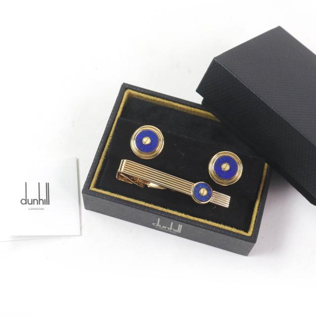 【美品】ダンヒル　カフス　タイピンセット　ラピズラズリ　ブルー　dロゴ　ゴールド 美品□Dunhill ダンヒル ラピスラズリ ネクタイピン カフス