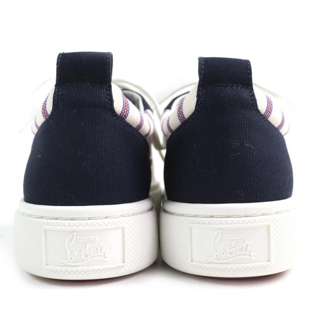 未使用品△Christian Louboutin クリスチャンルブタン HAPPYRUI ボーダー キャンバス レザー使い ローカットスニーカー 36.5 イタリア製_4