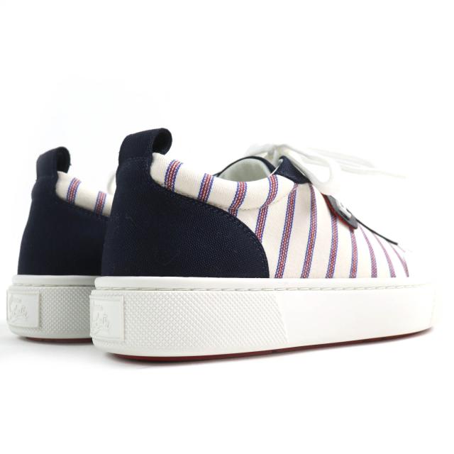 未使用品△Christian Louboutin クリスチャンルブタン HAPPYRUI ボーダー キャンバス レザー使い ローカットスニーカー 36.5 イタリア製_5