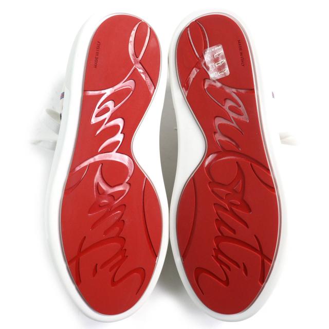 未使用品△Christian Louboutin クリスチャンルブタン HAPPYRUI ボーダー キャンバス レザー使い ローカットスニーカー 36.5 イタリア製_6