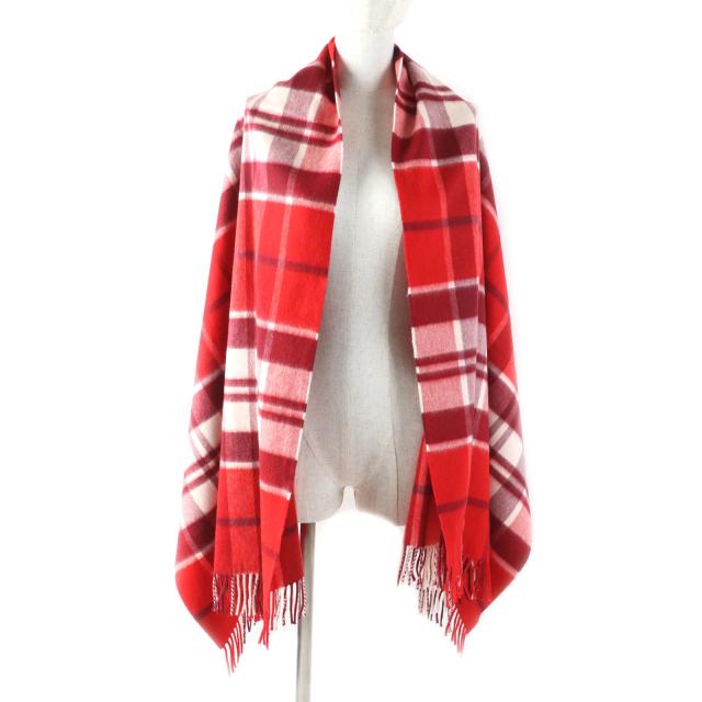 未使用品 ジョンストンズオブエルガン Johnstons of Elgin ストール マフラー チェック フリンジ 青 ブルー /DE10 レディース Johnstons of Elgin／ジョンストンズ オブ エルガン カシミヤ100