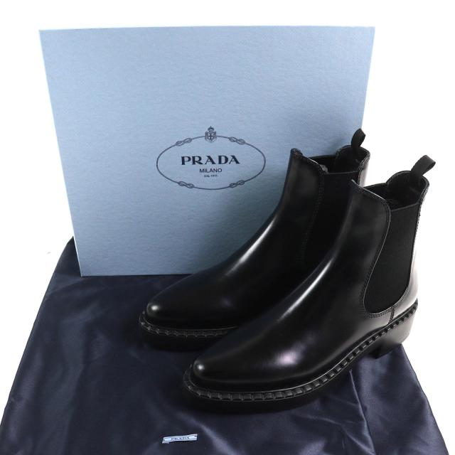 未使用品△PRADA プラダ チョコレート サイドゴア ブラッシュドレザー