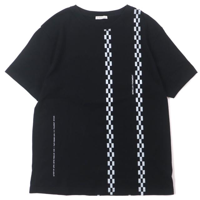 美品▼モンクレールジーニアス 7 フラグメント ヒロシフジワラ チェッカーライン クルーネック 半袖Ｔシャツ ブラック S 正規品 メンズ