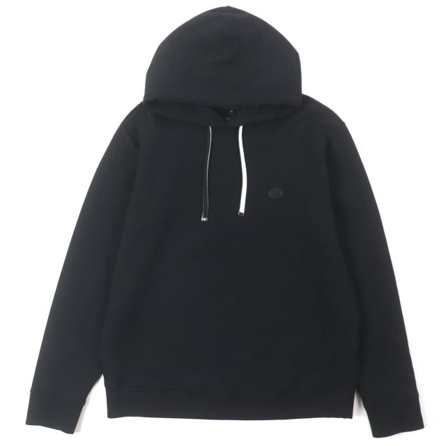 極美品▼エンポリオ アルマーニ 2022年製 ESSENTIAL 黒タグ ロゴワッペン付 フーディ プルオーバー パーカー ブラック XL 正規品 メンズ