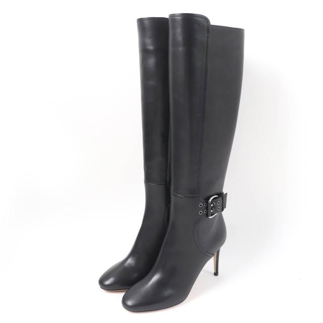 未使用品☆JIMMY CHOO ジミーチュウ DARWIN 85 ベルトデザイン ソフトカーフレザー ロングブーツ ブラック 36 イタリア製 レディース