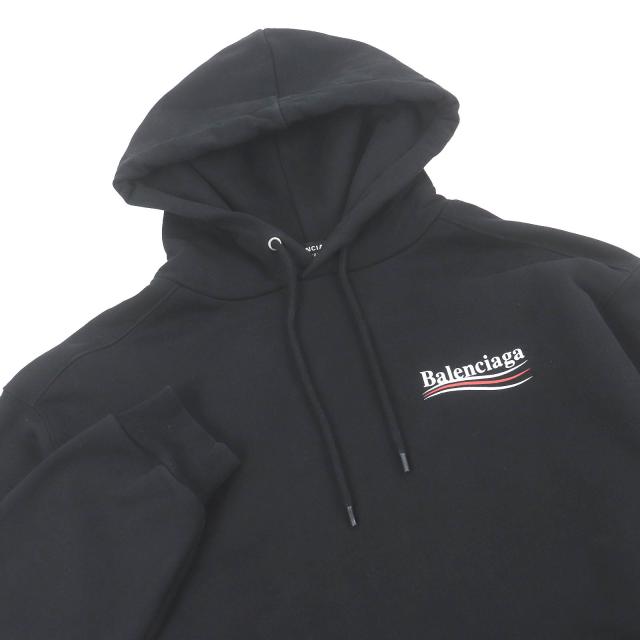 美品□BALENCIAGA バレンシアガ 2021年製 600583 キャンペーンロゴプリント オーバーサイズ プルオーバーパーカー ブラック XXS 正規品