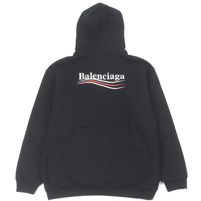 美品□BALENCIAGA バレンシアガ 2021年製 600583 キャンペーンロゴプリント オーバーサイズ プルオーバーパーカー ブラック XXS 正規品
