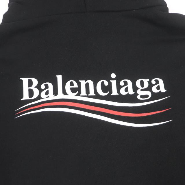 美品□BALENCIAGA バレンシアガ 2021年製 600583 キャンペーンロゴプリント オーバーサイズ プルオーバーパーカー ブラック XXS 正規品