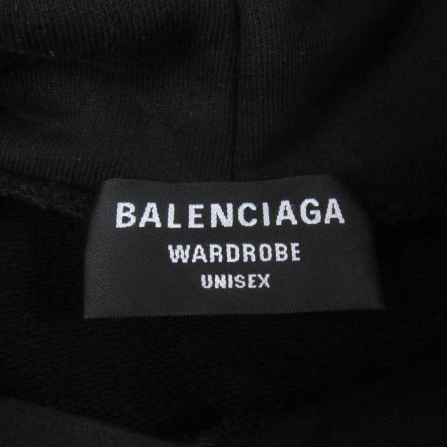 美品□BALENCIAGA バレンシアガ 2021年製 600583 キャンペーンロゴプリント オーバーサイズ プルオーバーパーカー ブラック XXS 正規品