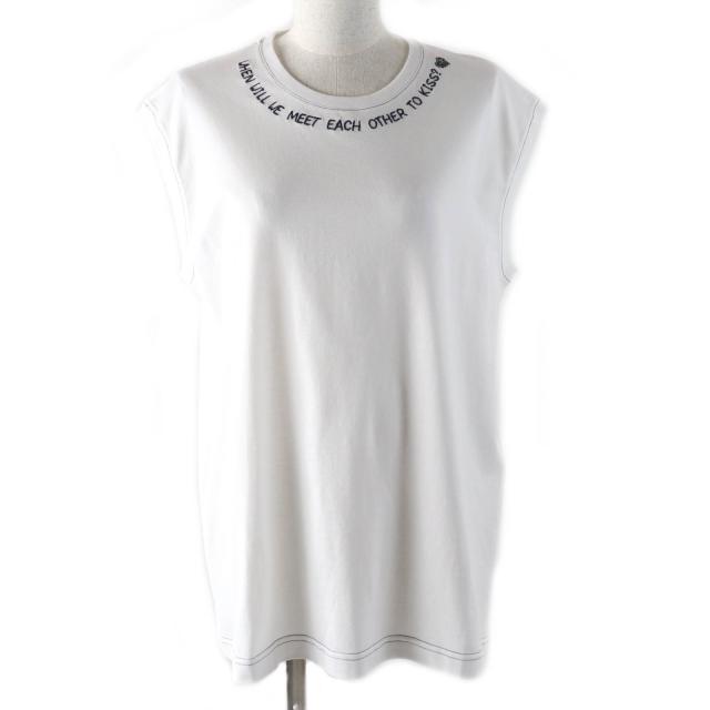 極美品★DOLCE&GABBANA ドルチェ＆ガッバーナ コットン100％ ロゴ刺繍入り クルーネック ノースリーブ カットソー ホワイト 38 正規品
