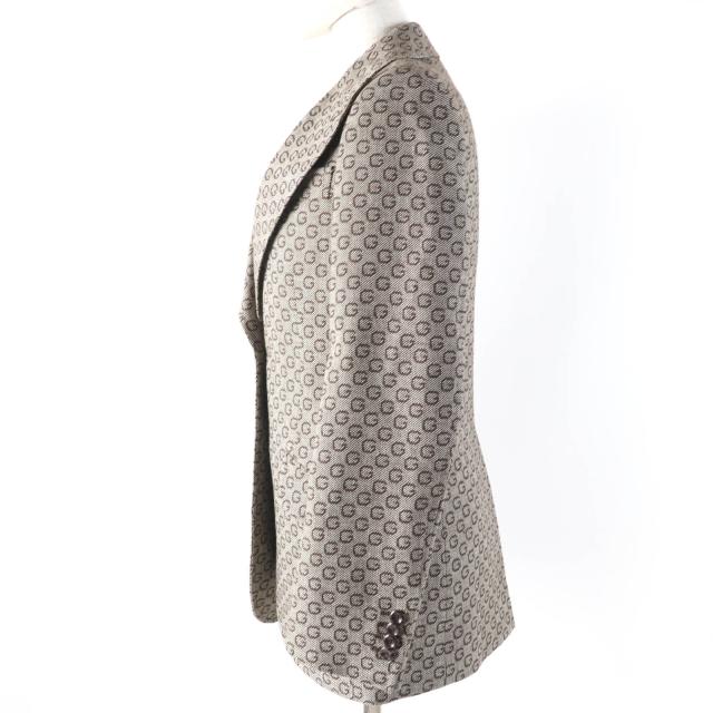 極美品☆GUCCI グッチ 652629 649337 ウール100％ ロゴ柄 ベスト・ジャケット 2点セット アンサンブル ブラウン 36 正規品 レディース 極美品☆GUCCI グッチ 652629 649337 ウール100％ ロゴ柄 ベスト