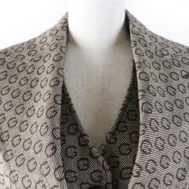 極美品☆GUCCI グッチ 652629 649337 ウール100％ ロゴ柄 ベスト・ジャケット 2点セット アンサンブル ブラウン 36 正規品 レディース 極美品☆GUCCI グッチ 652629 649337 ウール100％ ロゴ柄 ベスト