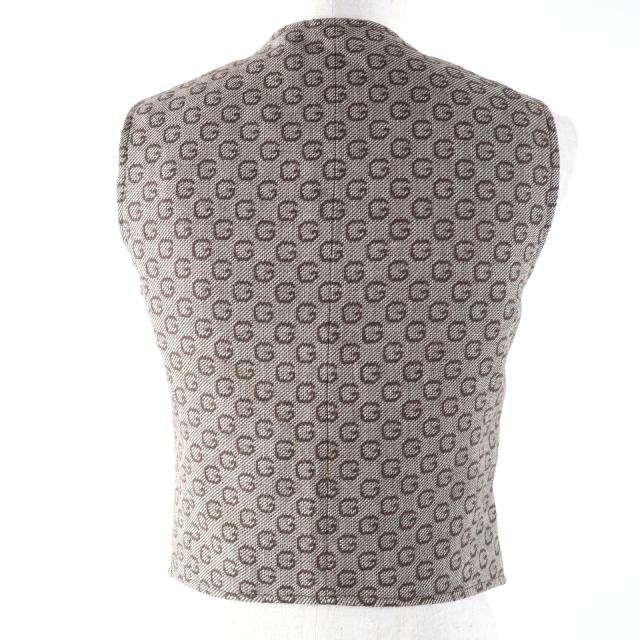 極美品☆GUCCI グッチ 652629 649337 ウール100％ ロゴ柄 ベスト・ジャケット 2点セット アンサンブル ブラウン 36 正規品 レディース_6