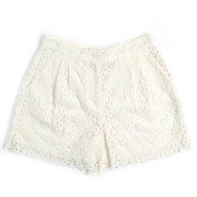 極美品△DOLCE&GABBANA ドルチェ&ガッバーナ 黒タグ コットン カットワークレース ショートパンツ 裏地シルク アイボリー 38 伊製 正規品