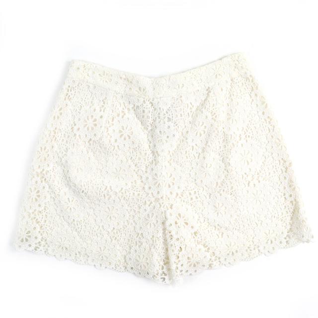 極美品△DOLCE&GABBANA ドルチェ&ガッバーナ 黒タグ コットン カットワークレース ショートパンツ 裏地シルク アイボリー 38 伊製 正規品_1