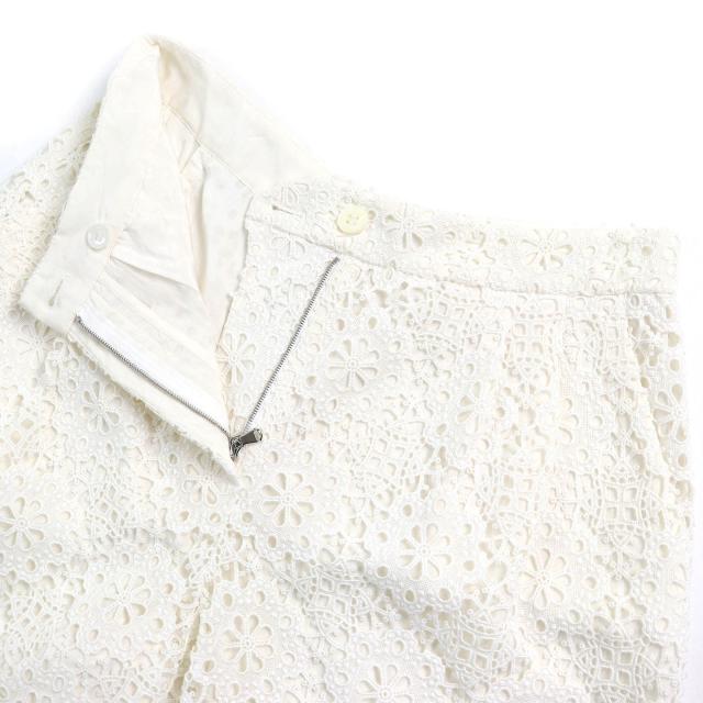 極美品△DOLCE&GABBANA ドルチェ&ガッバーナ 黒タグ コットン カットワークレース ショートパンツ 裏地シルク アイボリー 38 伊製 正規品_2